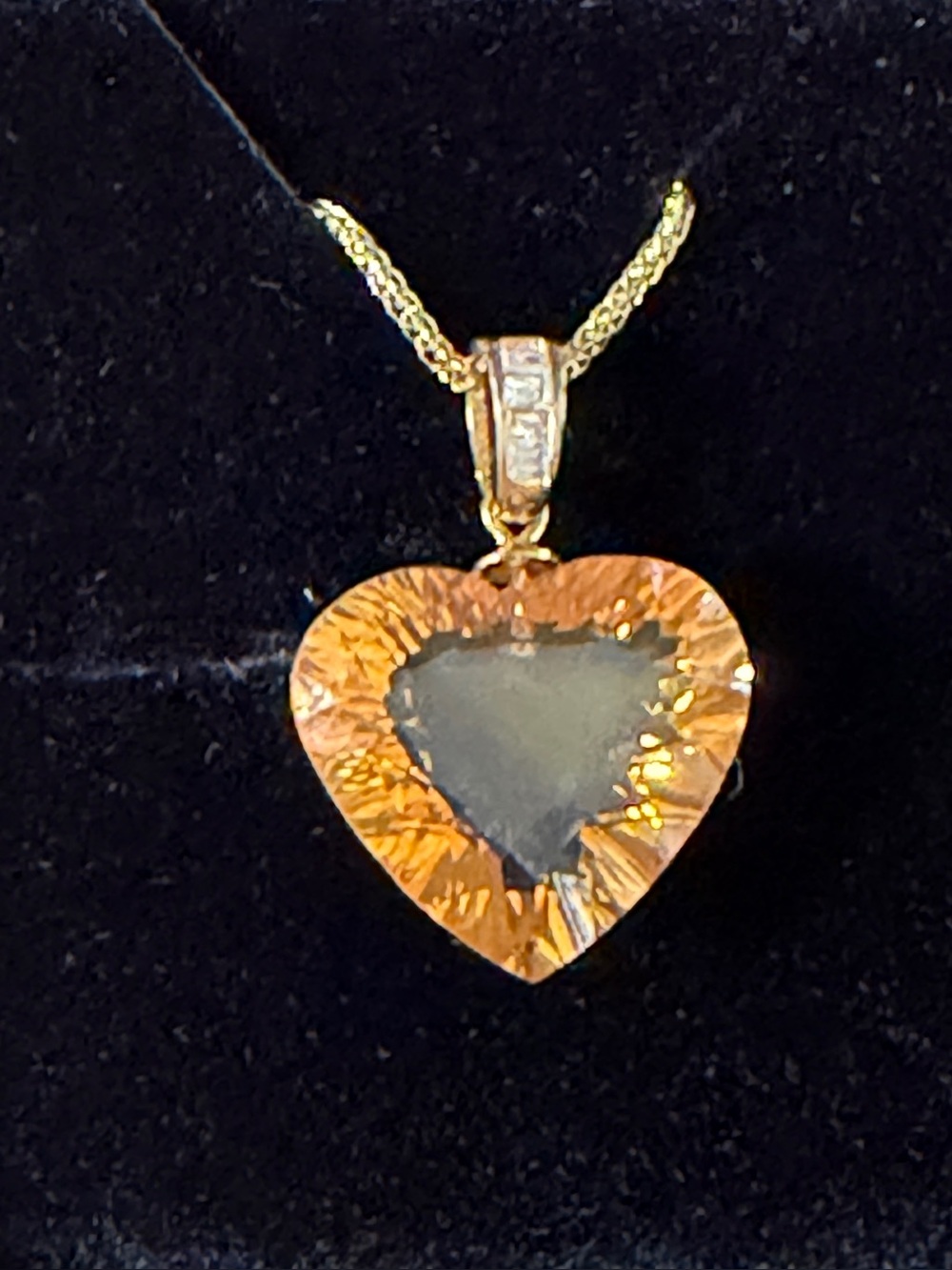Stunning Genuine Citrine and White Zircon Heart Necklace